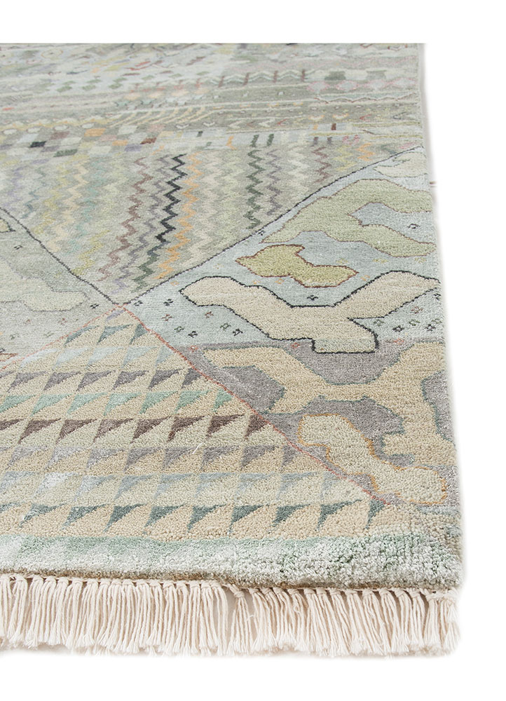 manchaha green wool and bamboo silk Hand Knotted Rug - Corner