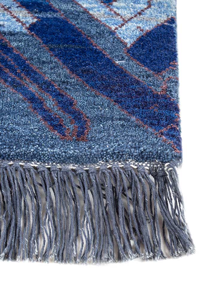 manchaha blue wool and bamboo silk Hand Knotted Rug - Corner