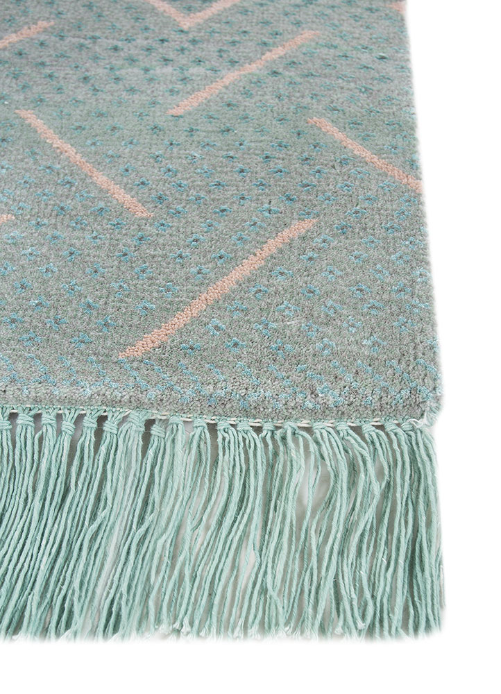 manchaha blue wool and bamboo silk Hand Knotted Rug - Corner