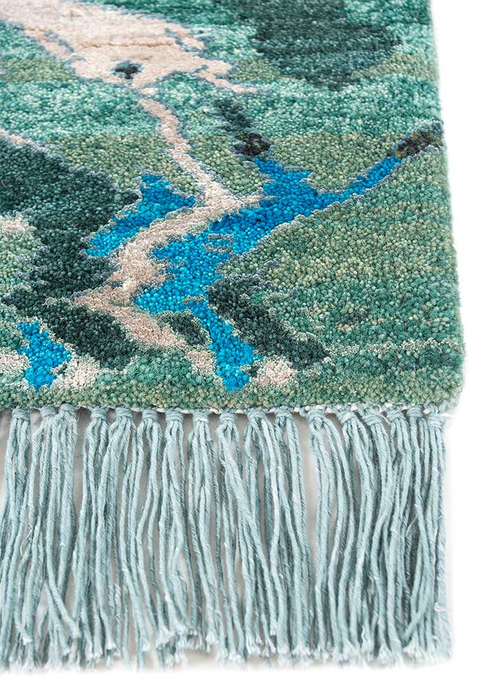 manchaha green wool and bamboo silk Hand Knotted Rug - Corner