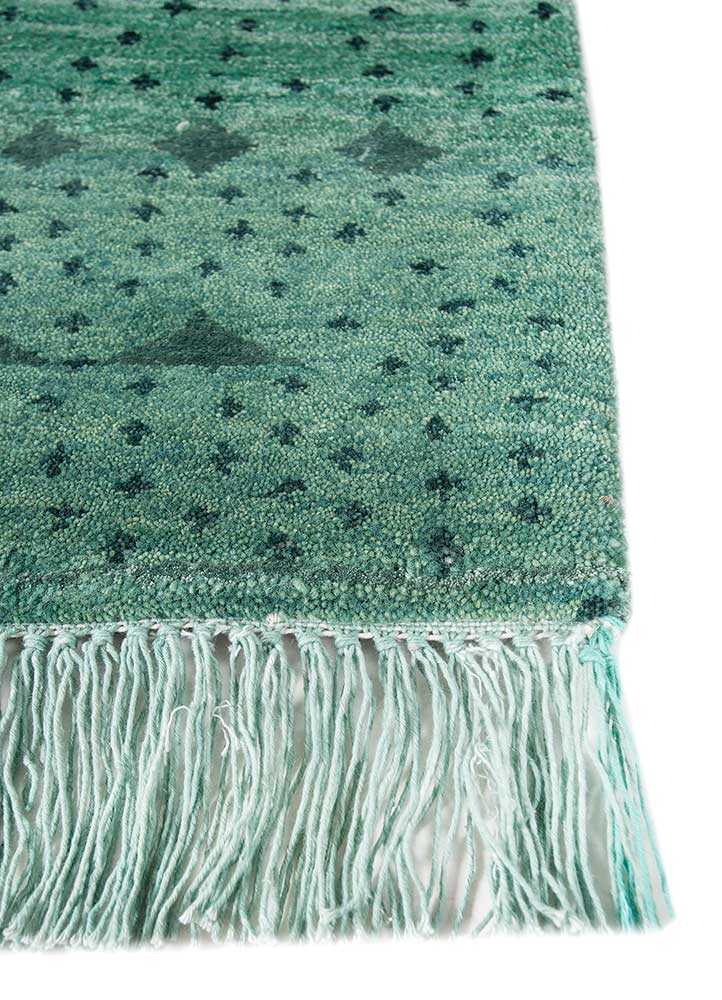 manchaha green wool and bamboo silk Hand Knotted Rug - Corner