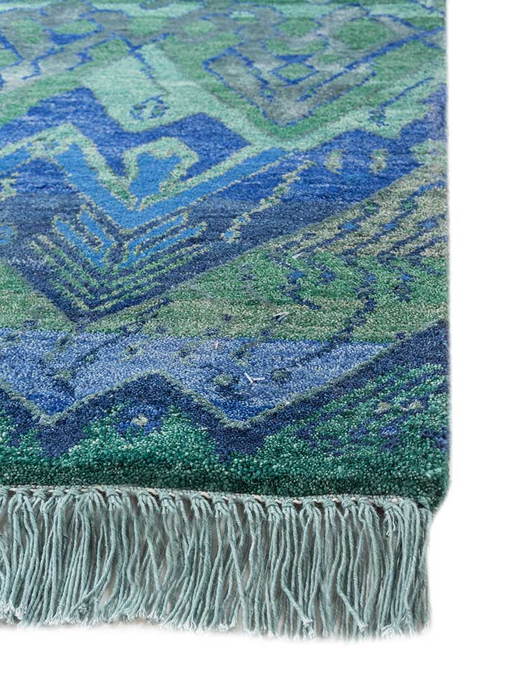 manchaha blue wool and bamboo silk Hand Knotted Rug - Corner