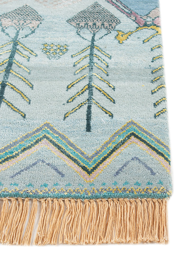 manchaha blue wool and bamboo silk Hand Knotted Rug - Corner