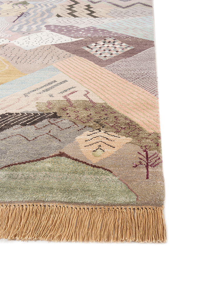 manchaha ivory wool and bamboo silk Hand Knotted Rug - Corner