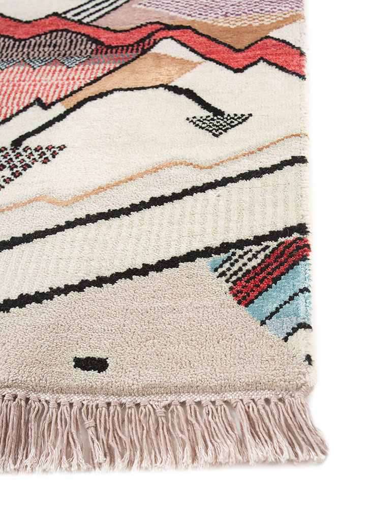 manchaha ivory wool and bamboo silk Hand Knotted Rug - Corner