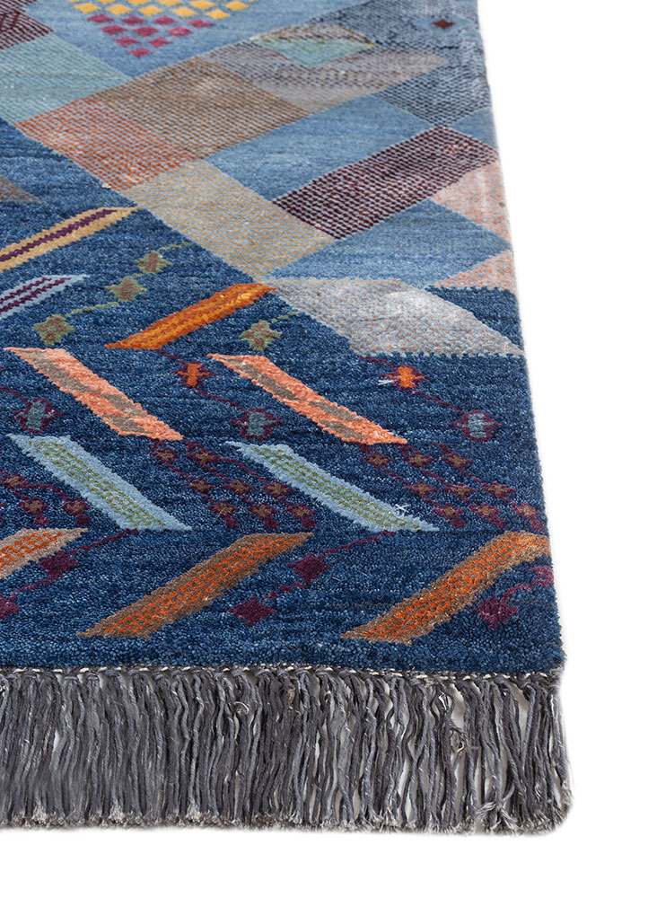 manchaha blue wool and bamboo silk Hand Knotted Rug - Corner