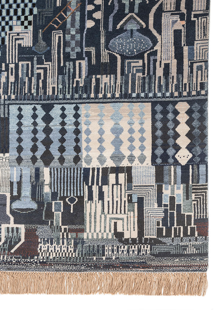 manchaha blue wool and bamboo silk Hand Knotted Rug - Corner