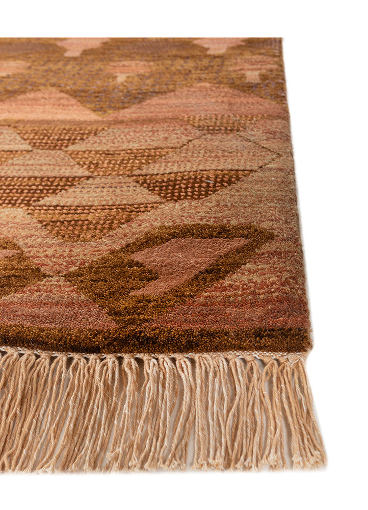 manchaha red and orange wool and bamboo silk Hand Knotted Rug - Corner