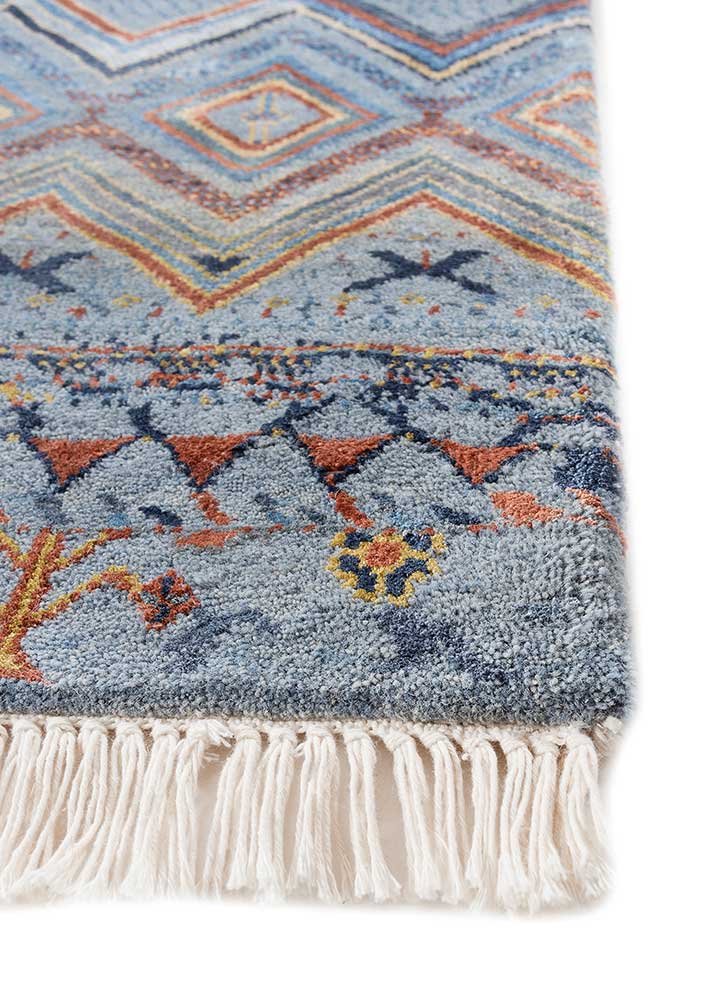 manchaha blue wool and bamboo silk Hand Knotted Rug - Corner manchaha blue wool and bamboo silk Hand Knotted Rug - Corner