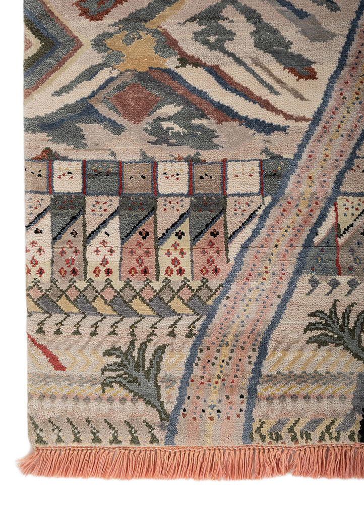 manchaha beige and brown wool and bamboo silk Hand Knotted Rug - Corner manchaha beige and brown wool and bamboo silk Hand Knotted Rug - Corner