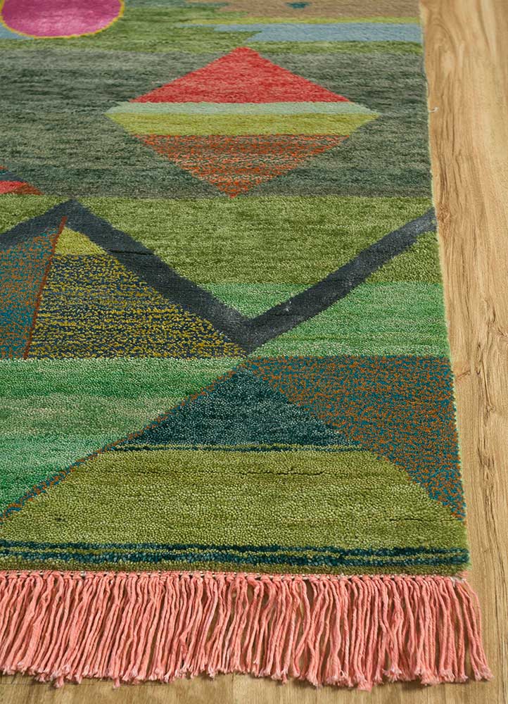 freedom manchaha green wool and bamboo silk Hand Knotted Rug - Corner