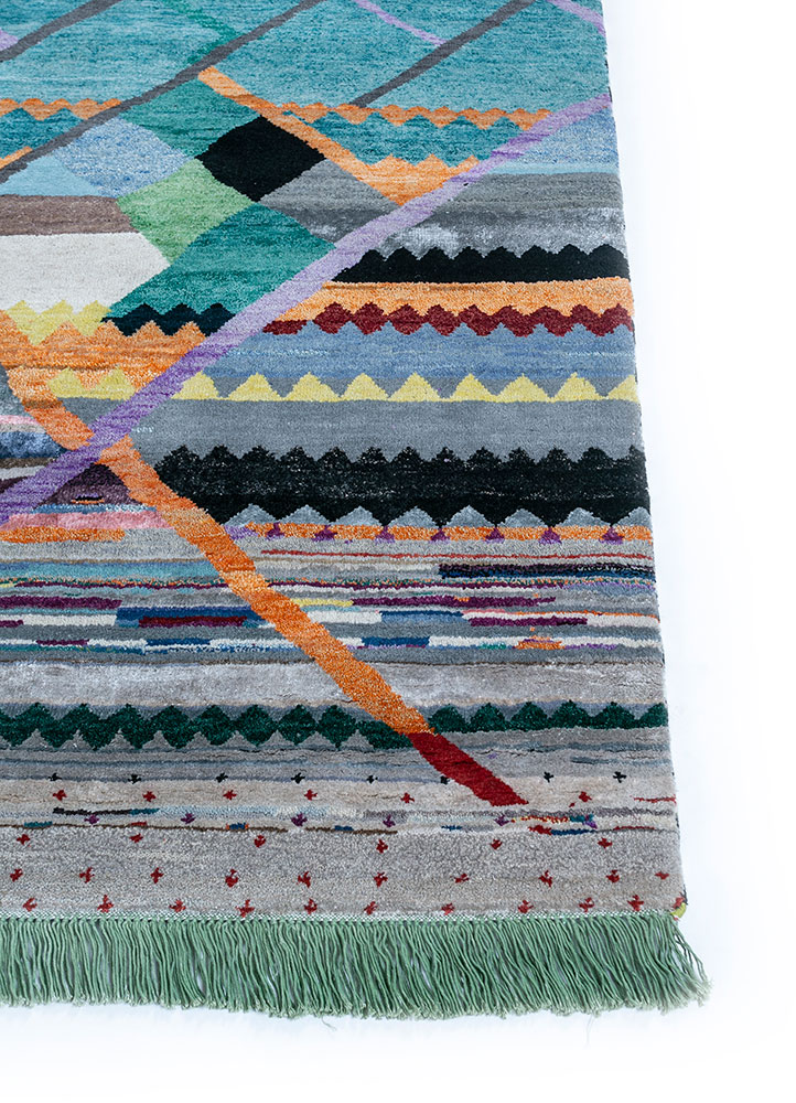 freedom manchaha blue wool and bamboo silk Hand Knotted Rug - Corner