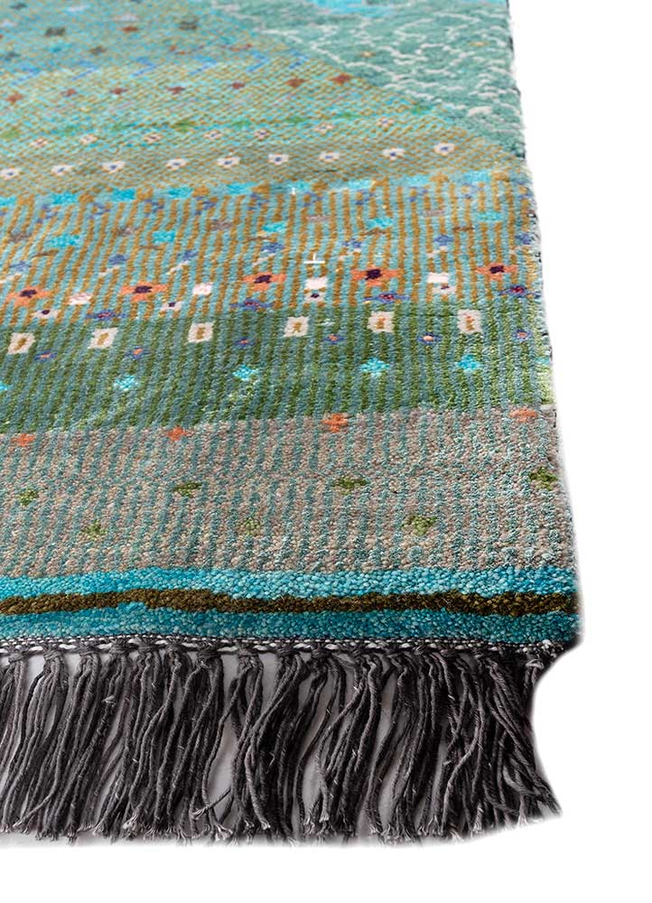 freedom manchaha blue wool and bamboo silk Hand Knotted Rug - Corner freedom manchaha blue wool and bamboo silk Hand Knotted Rug - Corner