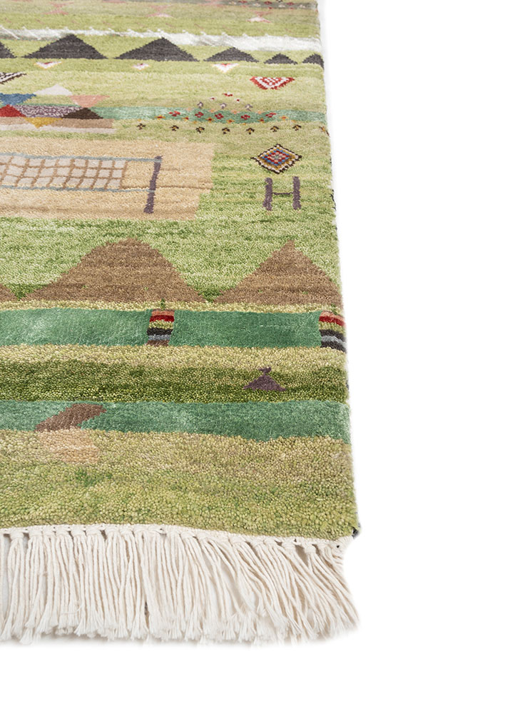 freedom manchaha green wool and bamboo silk Hand Knotted Rug - Corner