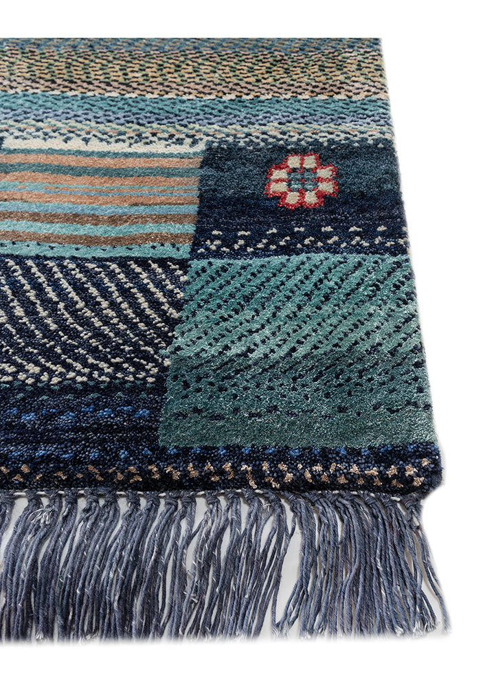 freedom manchaha blue wool and bamboo silk Hand Knotted Rug - Corner