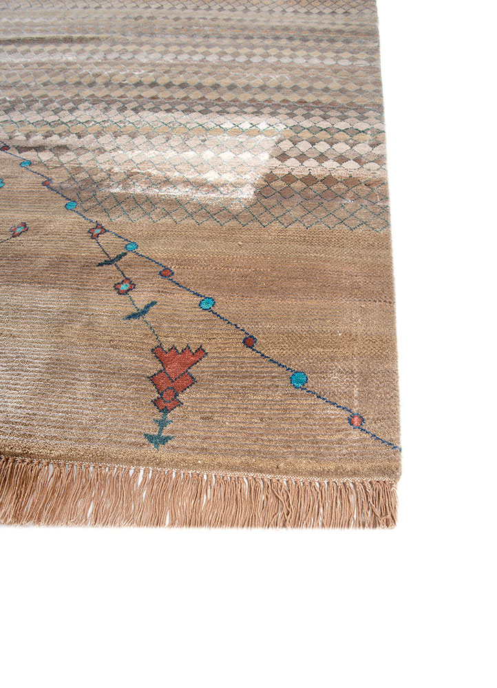 freedom manchaha beige and brown wool and bamboo silk Hand Knotted Rug - Corner freedom manchaha beige and brown wool and bamboo silk Hand Knotted Rug - Corner