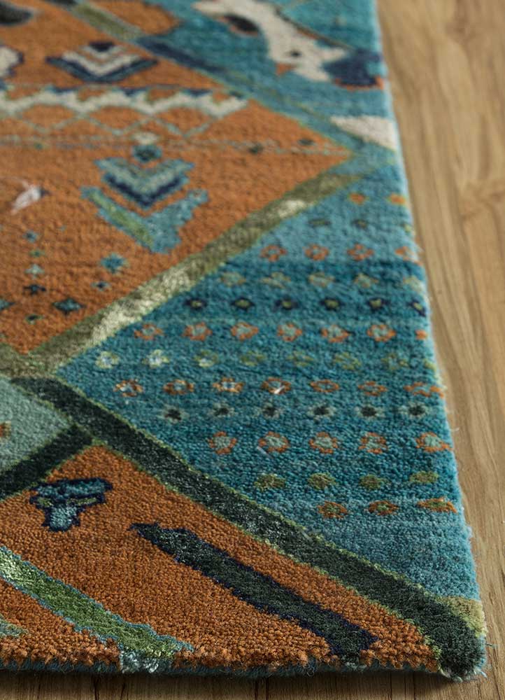 manchaha blue wool and bamboo silk Hand Knotted Rug - Corner