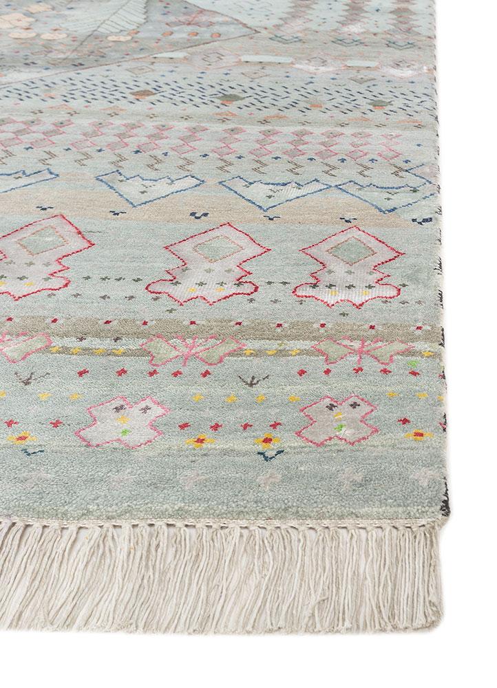 freedom manchaha blue wool and bamboo silk Hand Knotted Rug - Corner