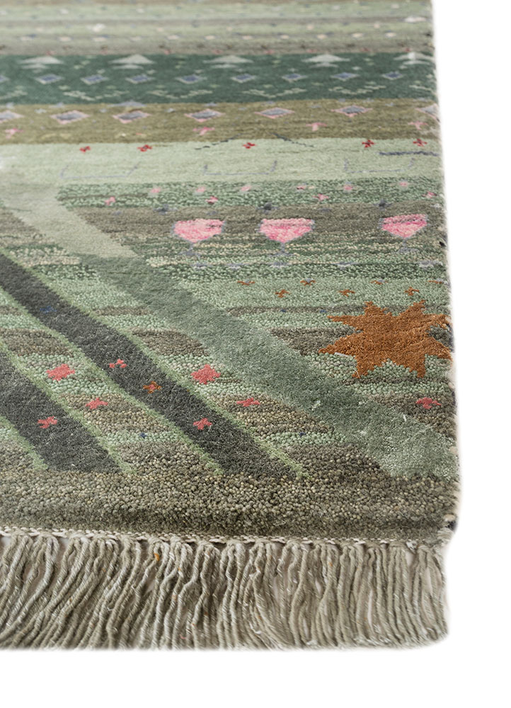 freedom manchaha green wool and bamboo silk Hand Knotted Rug - Corner