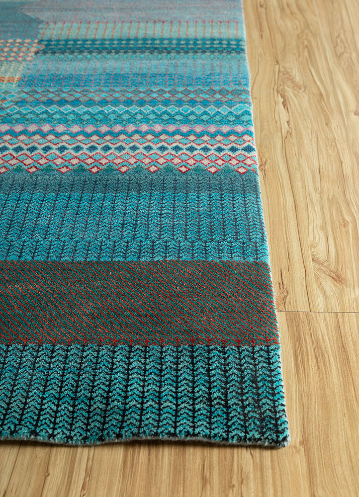 manchaha blue wool and bamboo silk Hand Knotted Rug - Corner