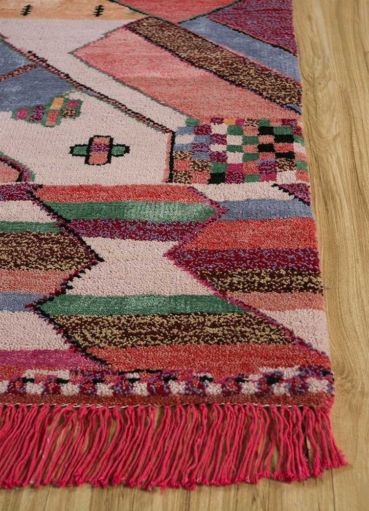 manchaha pink and purple wool and bamboo silk Hand Knotted Rug - Corner