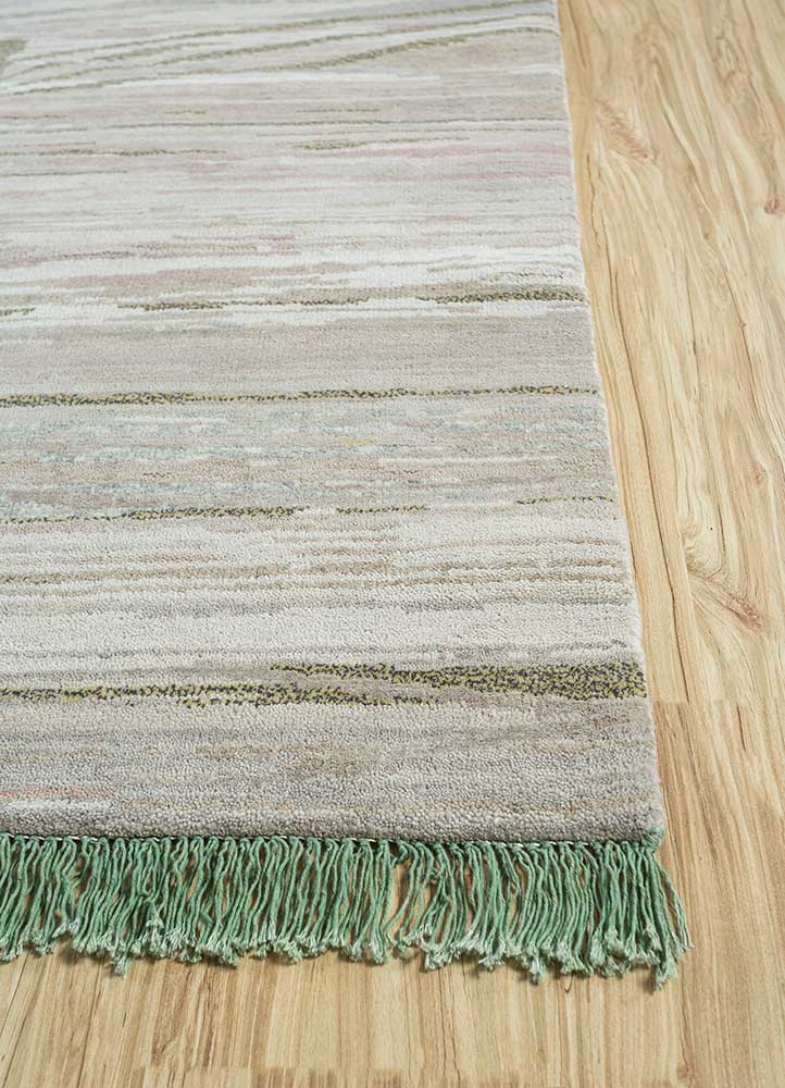 manchaha ivory wool and bamboo silk Hand Knotted Rug - Corner