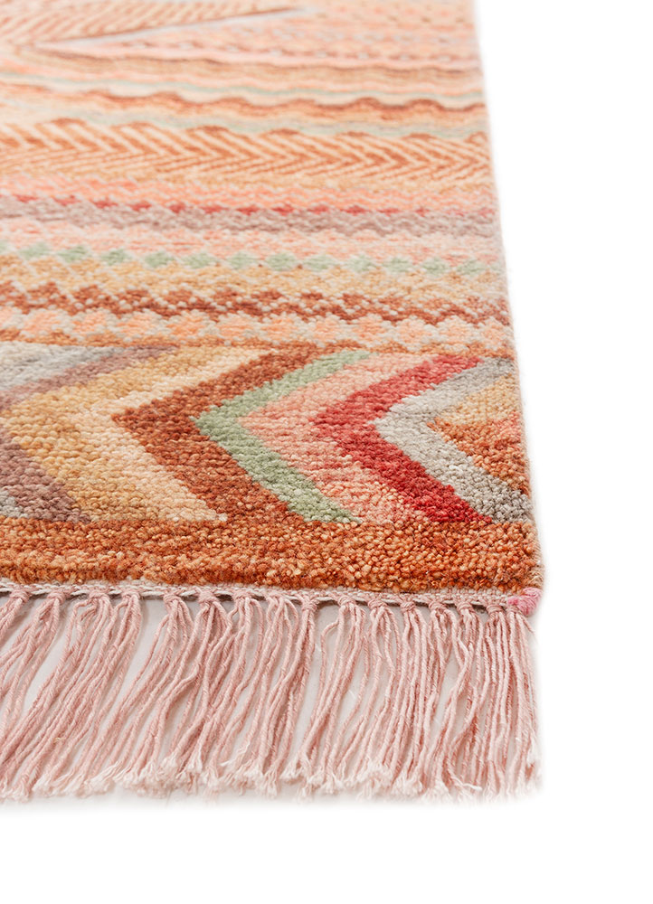 manchaha red and orange wool Hand Knotted Rug - Corner
