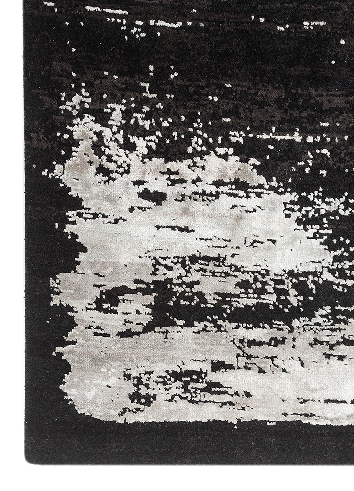 entropy grey and black wool and bamboo silk Hand Knotted Rug - Corner