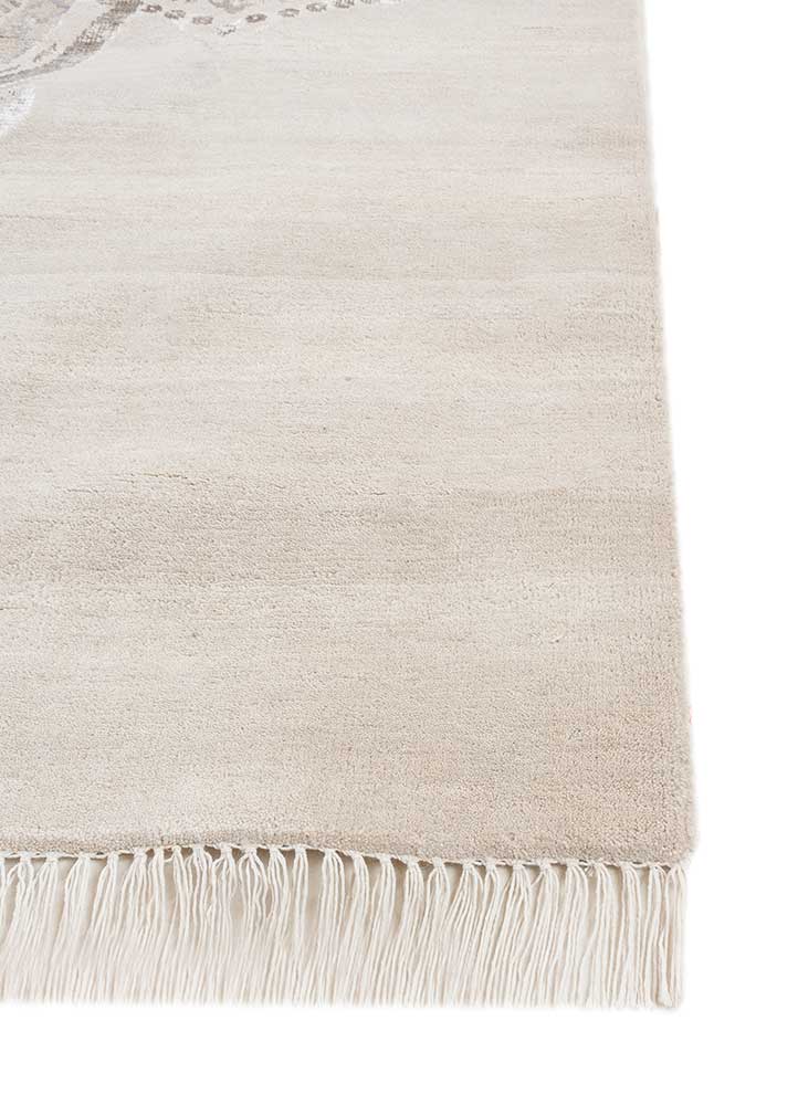 khidki ivory wool and bamboo silk Hand Knotted Rug - Corner