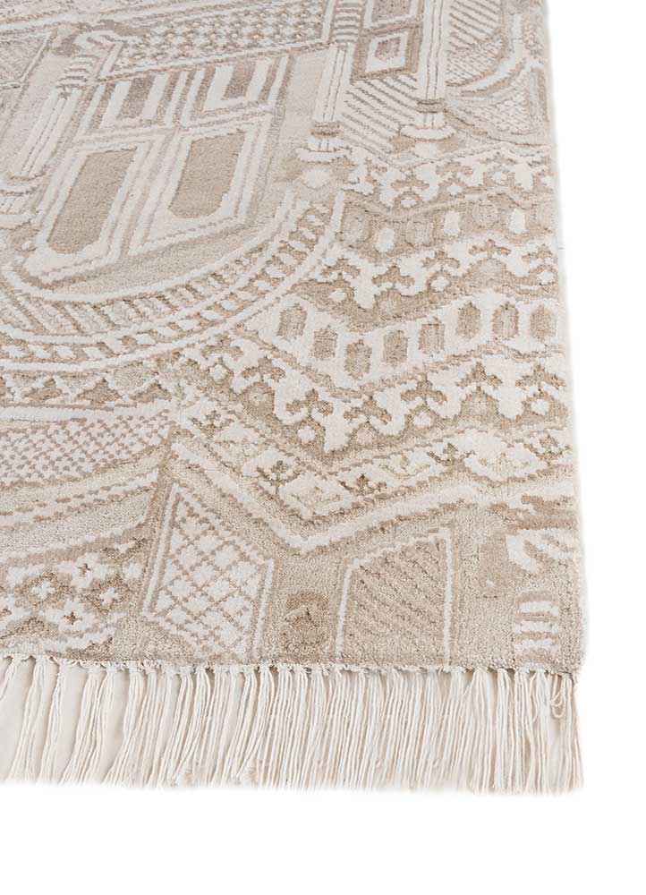 khidki ivory wool and bamboo silk Hand Knotted Rug - Corner