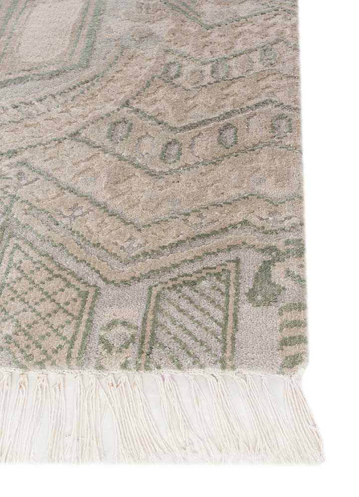 khidki beige and brown wool and bamboo silk Hand Knotted Rug - Corner