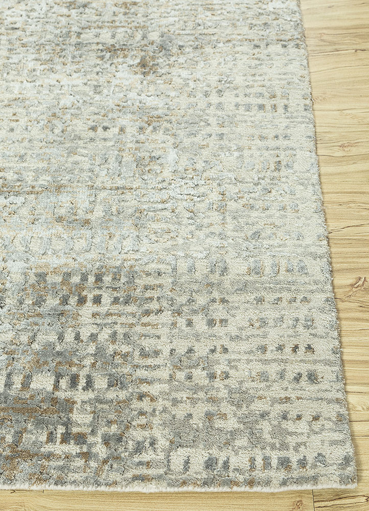 uvenuti beige and brown wool and bamboo silk Hand Knotted Rug - Corner