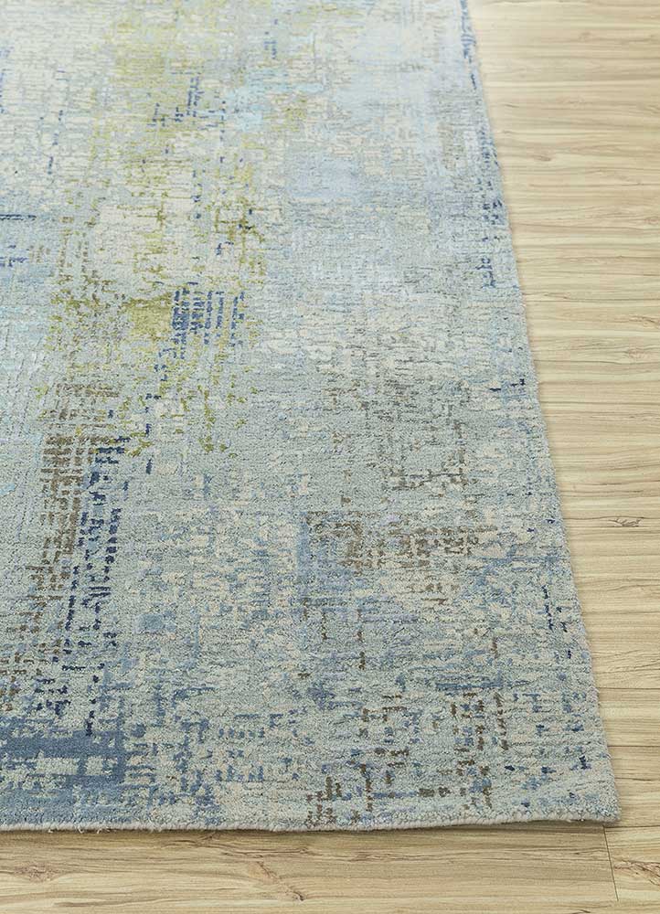 uvenuti blue wool and bamboo silk Hand Knotted Rug - Corner