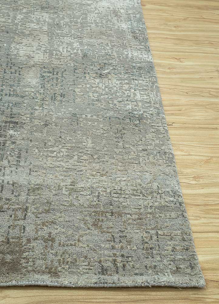 uvenuti grey and black wool and bamboo silk Hand Knotted Rug - Corner