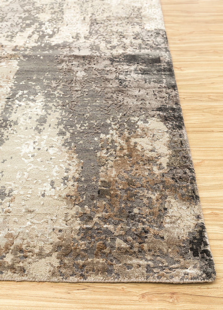 uvenuti beige and brown wool and bamboo silk Hand Knotted Rug - Corner uvenuti beige and brown wool and bamboo silk Hand Knotted Rug - Corner