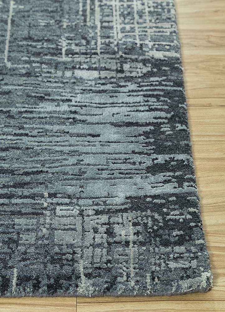 uvenuti grey and black wool and bamboo silk Hand Knotted Rug - Corner