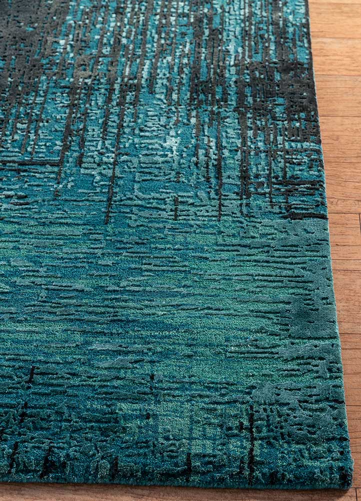 uvenuti blue wool and bamboo silk Hand Knotted Rug - Corner