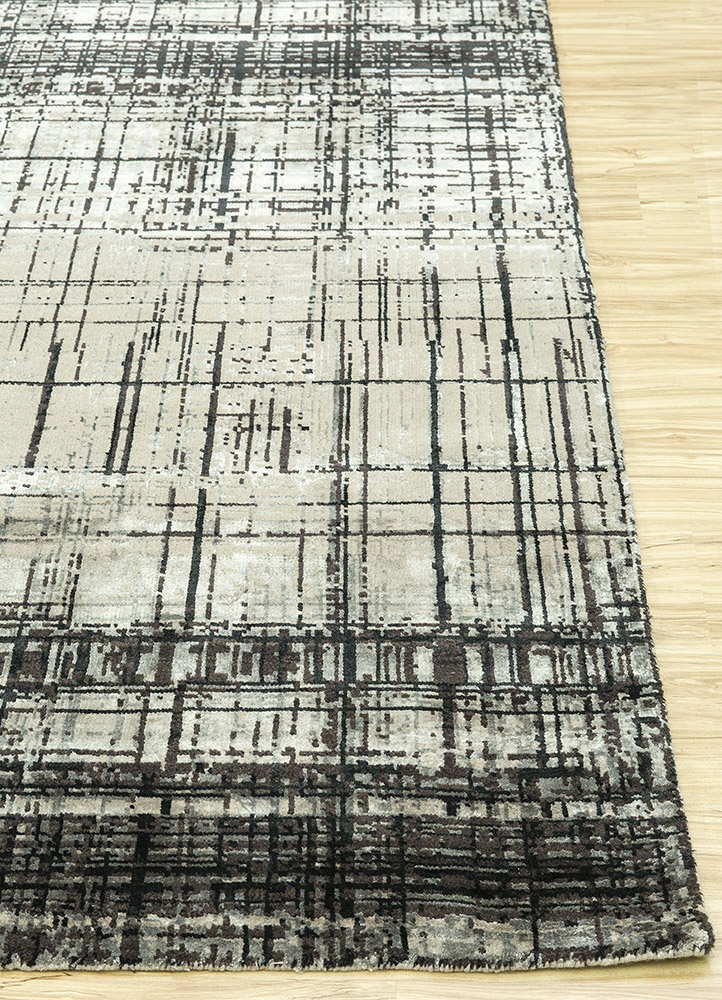uvenuti grey and black wool and bamboo silk Hand Knotted Rug - Corner uvenuti grey and black wool and bamboo silk Hand Knotted Rug - Corner