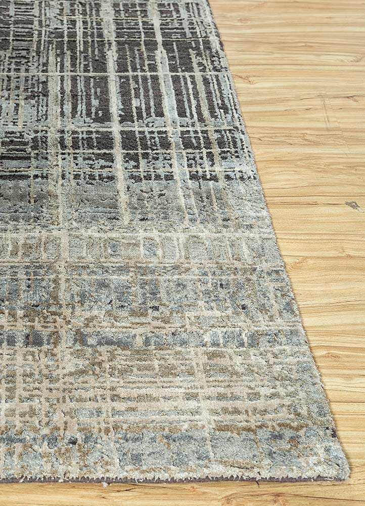 uvenuti grey and black wool and bamboo silk Hand Knotted Rug - Corner