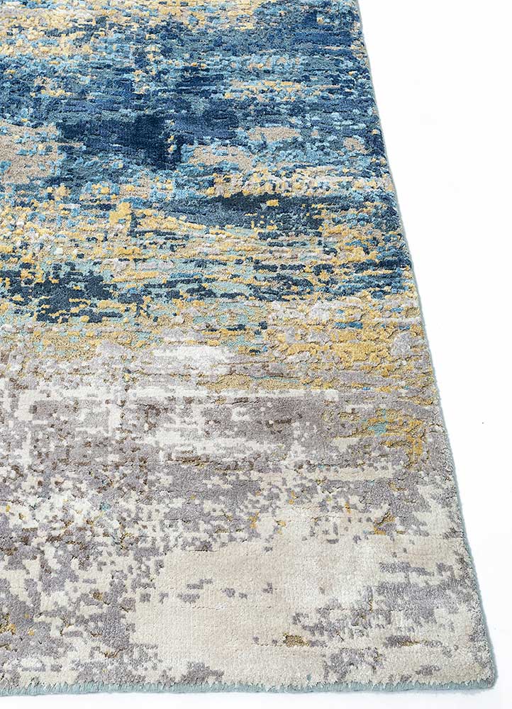 uvenuti blue wool and bamboo silk Hand Knotted Rug - Corner