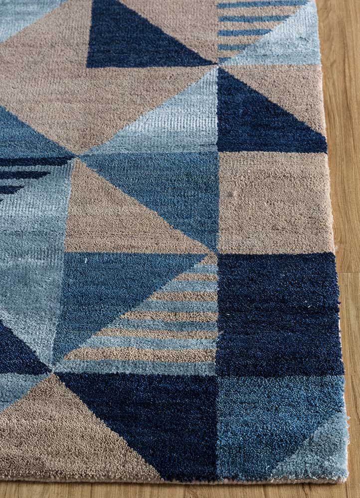 clan blue wool and bamboo silk Hand Knotted Rug - Corner