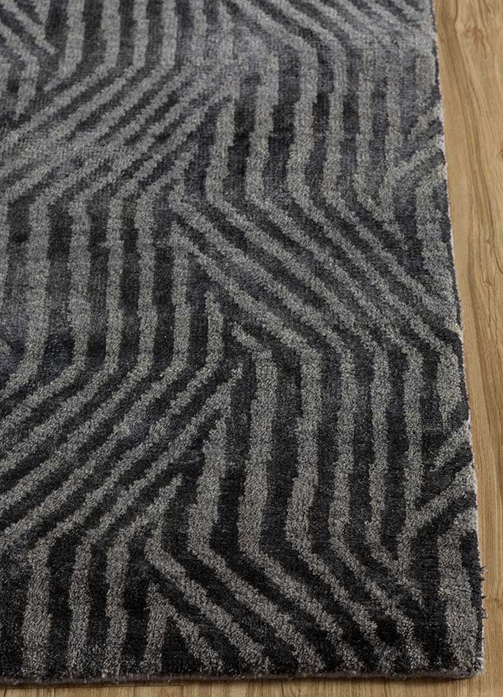 clan grey and black wool and bamboo silk Hand Knotted Rug - Corner