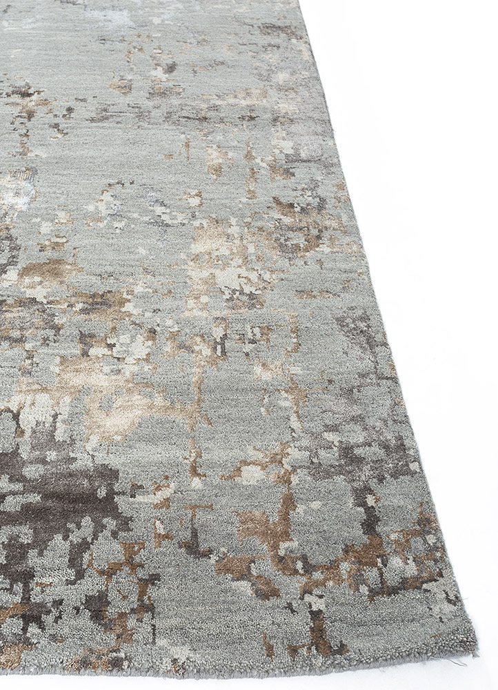 tattvam grey and black wool and bamboo silk Hand Knotted Rug - Corner