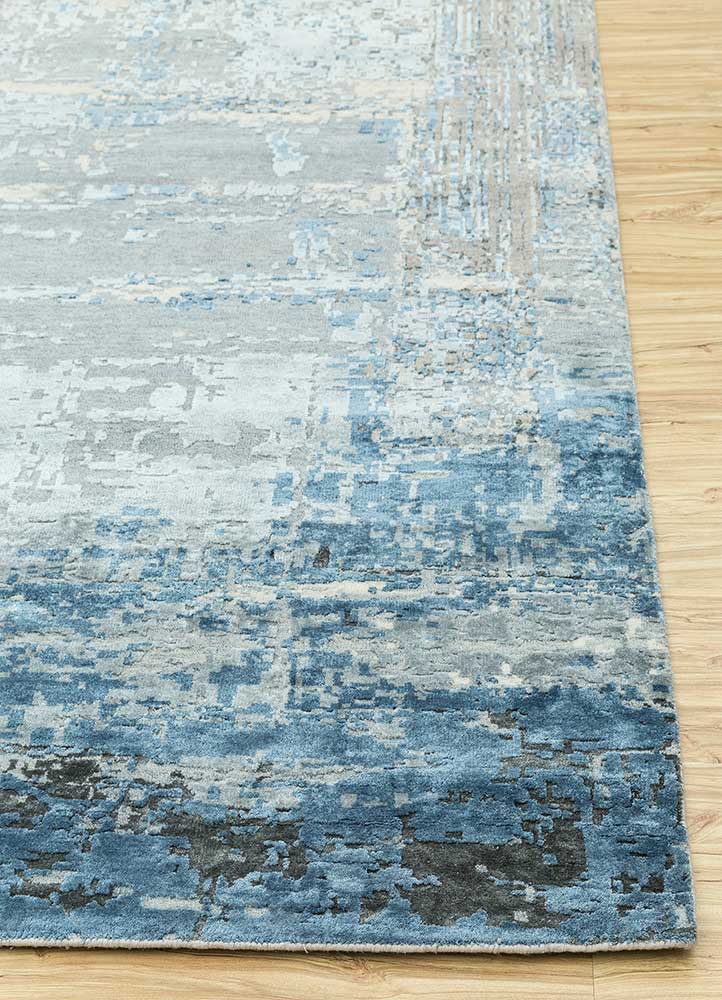 tattvam blue wool and bamboo silk Hand Knotted Rug - Corner