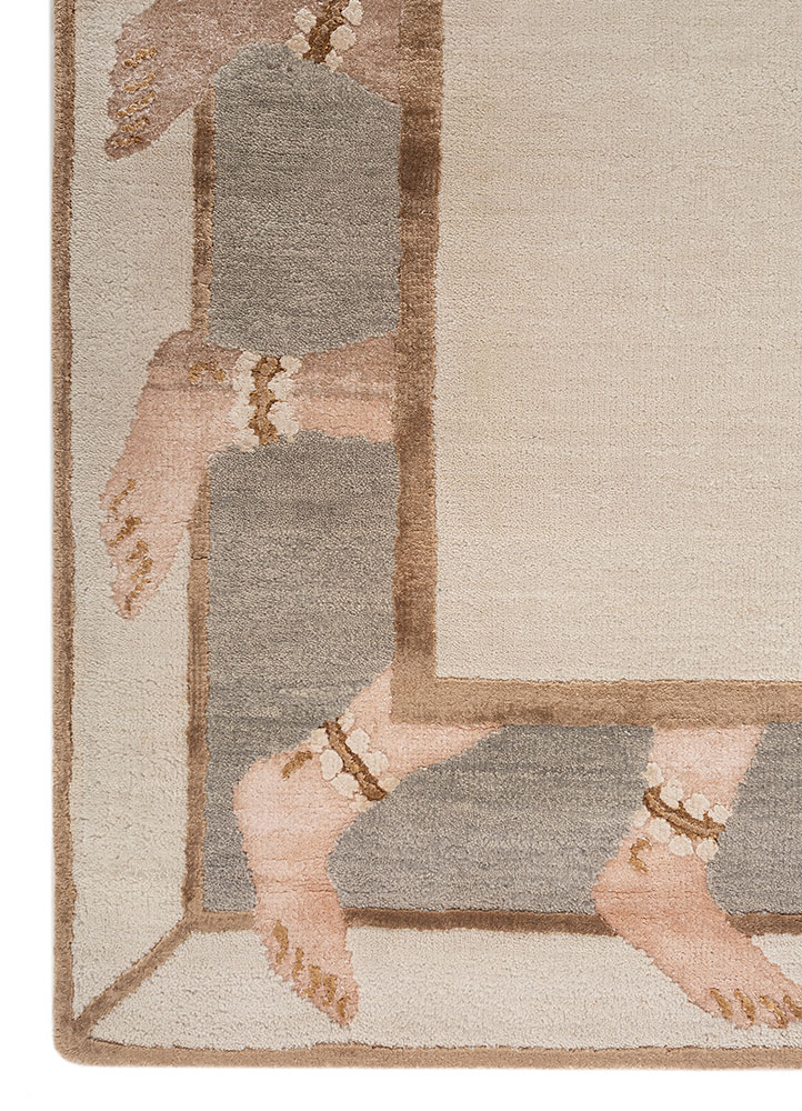 jaipur wunderkammer ivory wool and bamboo silk Hand Knotted Rug - Corner