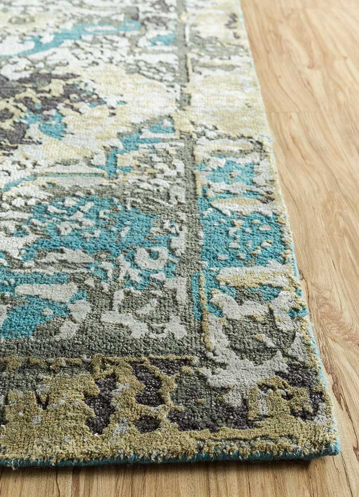 far east blue wool and silk Hand Knotted Rug - Corner