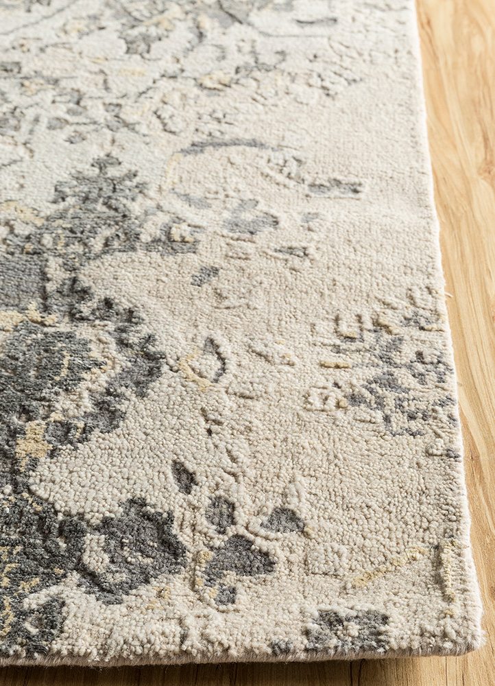 far east beige and brown wool and silk Hand Knotted Rug - Corner