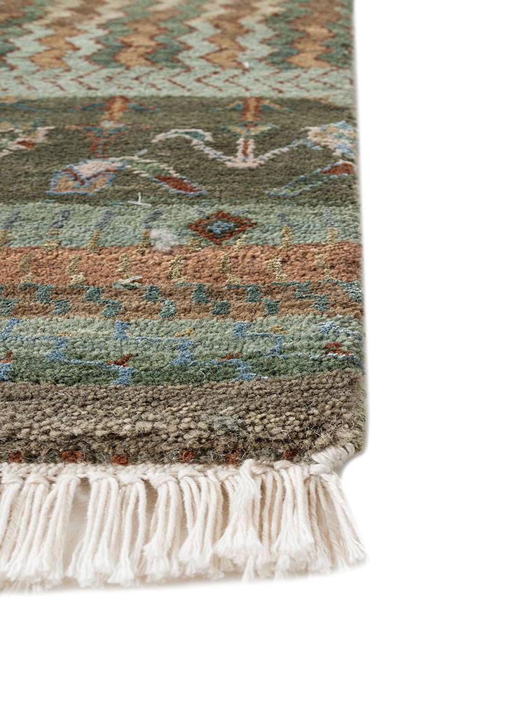 manchaha green wool and silk Hand Knotted Rug - Corner