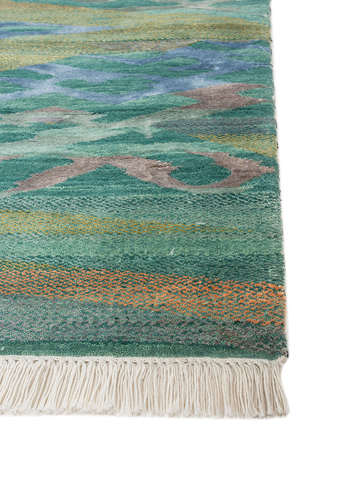 freedom manchaha blue wool and silk Hand Knotted Rug - Corner