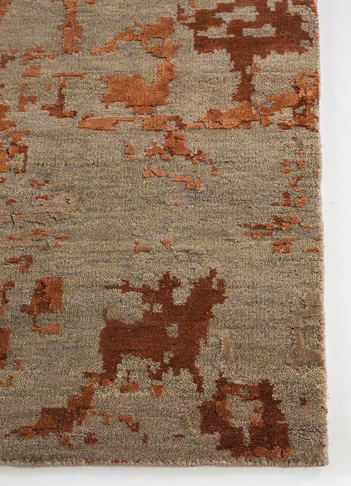 tattvam beige and brown wool and bamboo silk Hand Knotted Rug - Corner